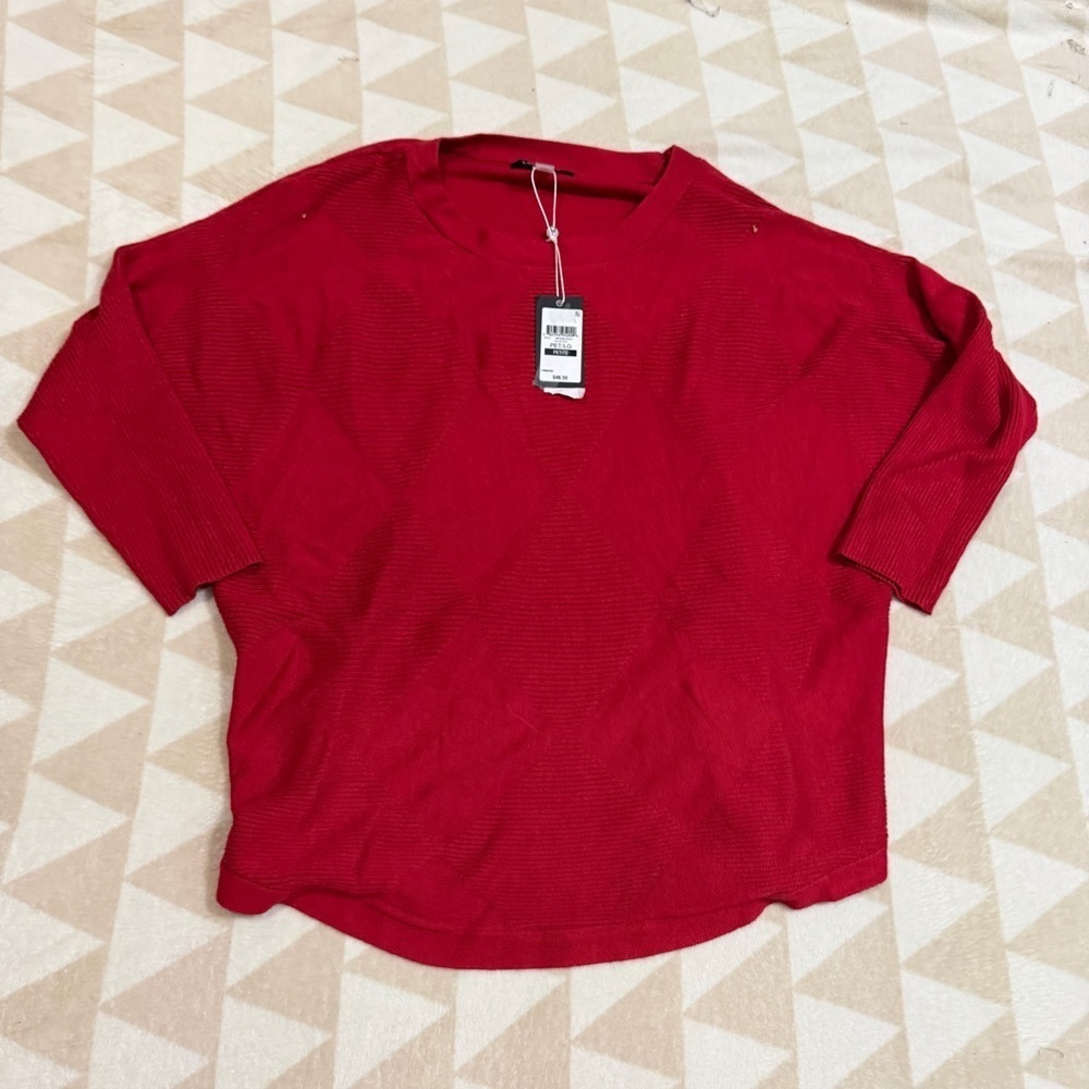 Melissa Paige Macys scooter red ribbed crewneck sweater